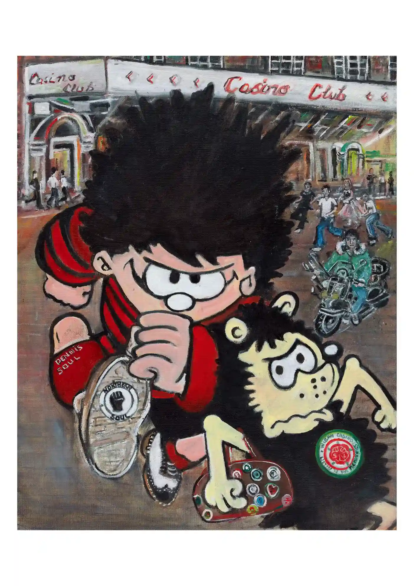 Painting of Dennis the Menace with a Wigan Casino Northern Soul theme