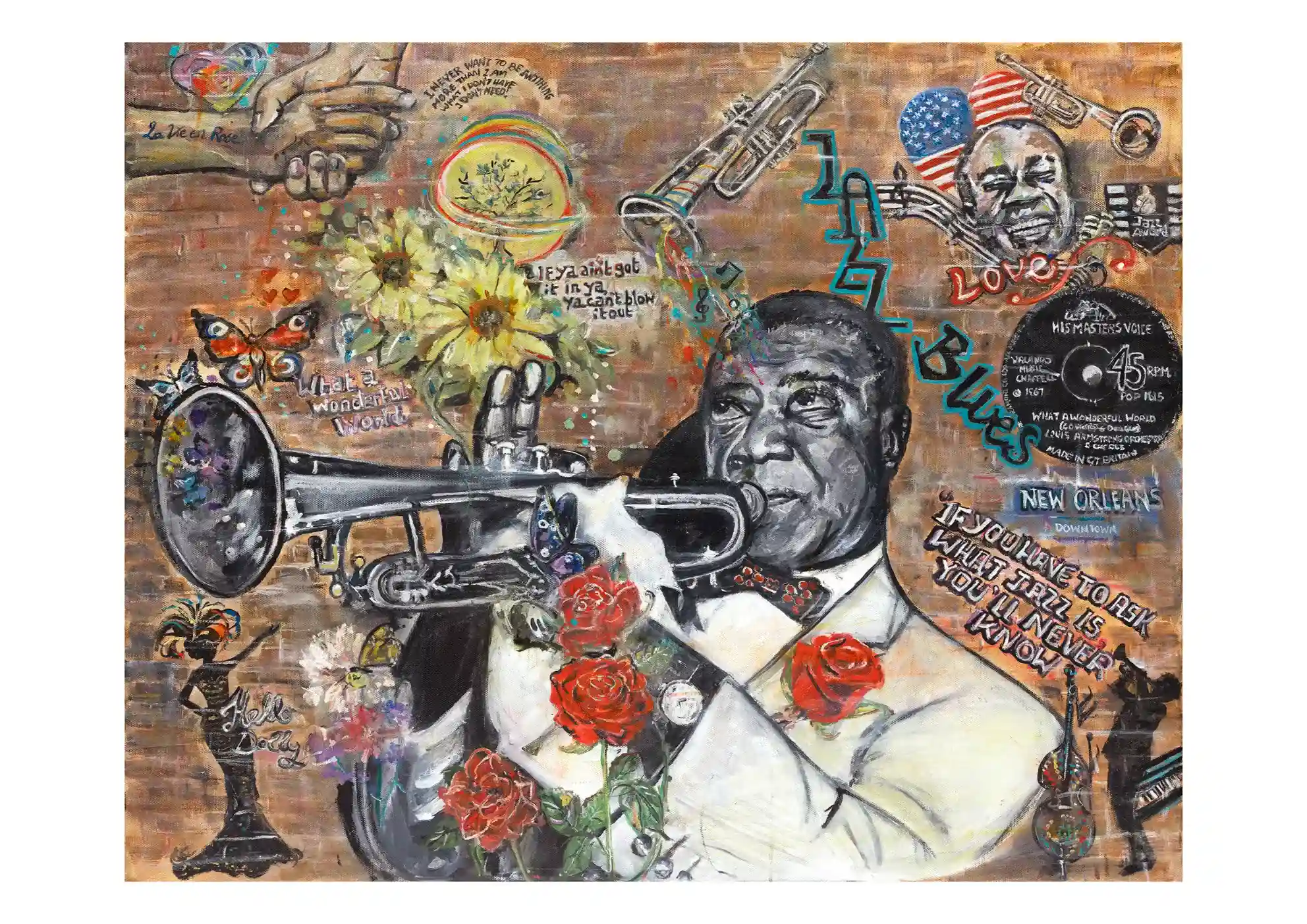 Painted portrait of Louis Armstrong