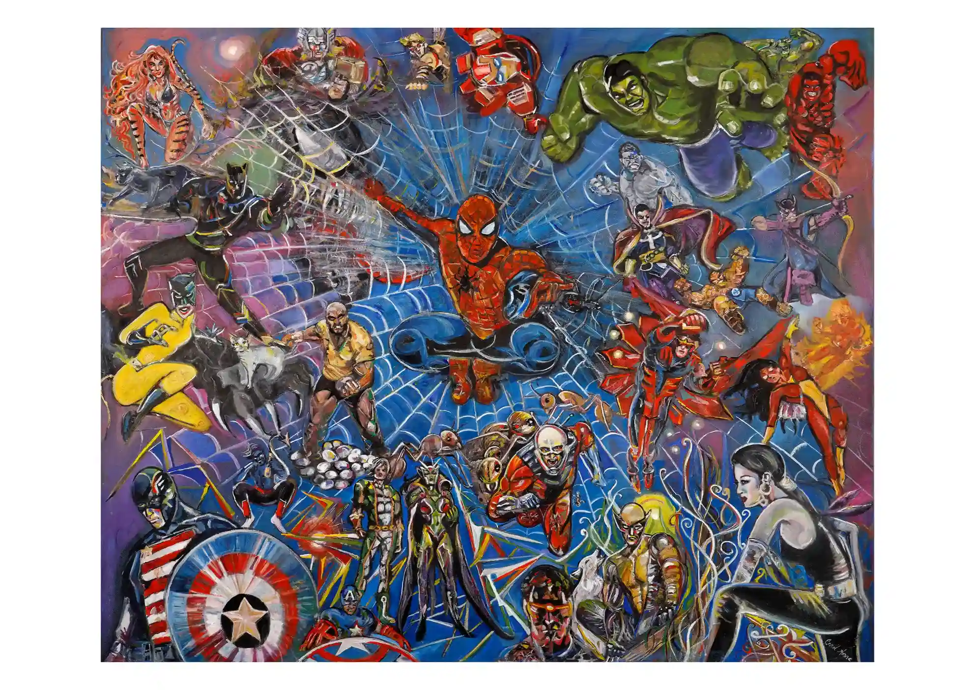 Montage painting of Marvel superheroes