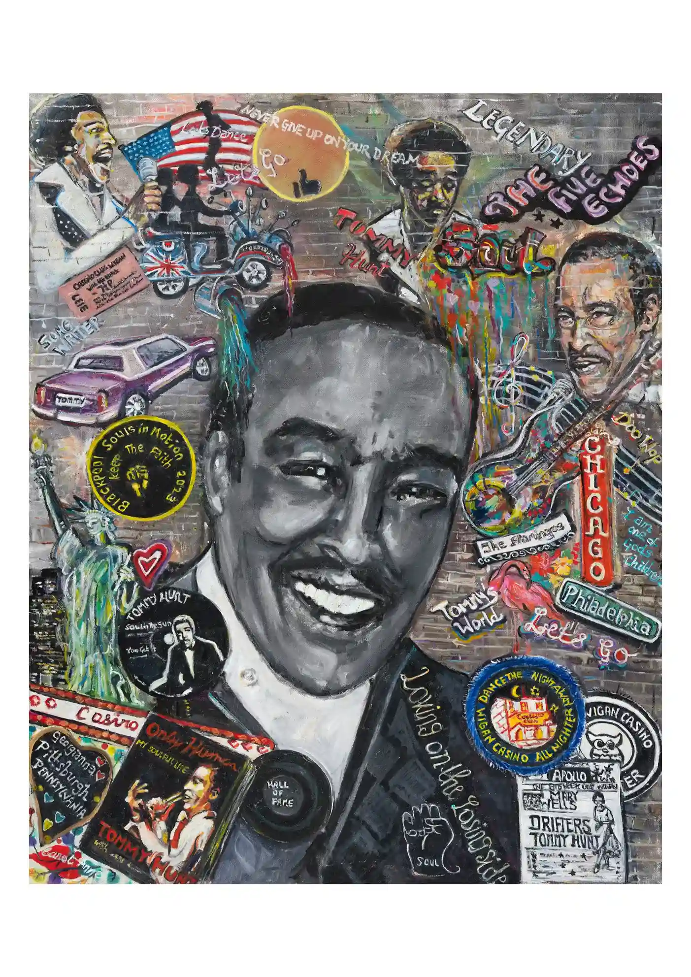 Painted portrait of singer Tommy Hunt